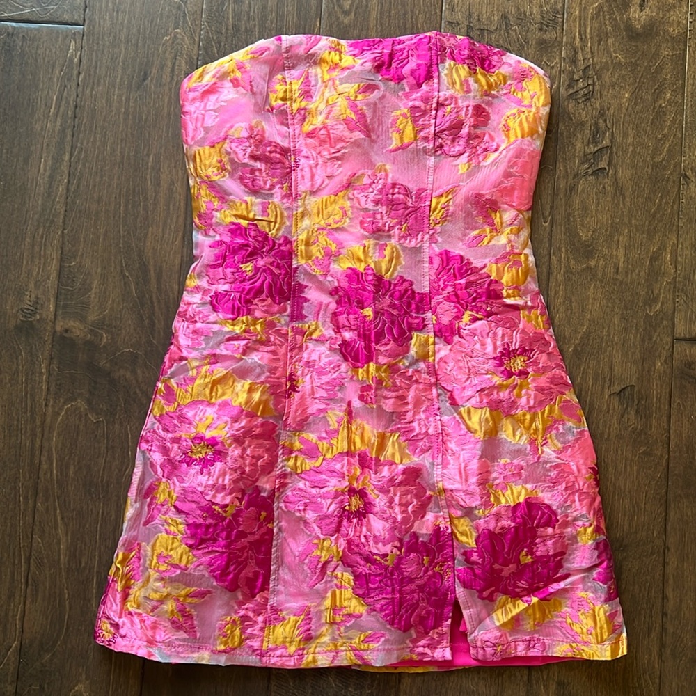 Marlina Strapless Jacquard Mini Dress Pink